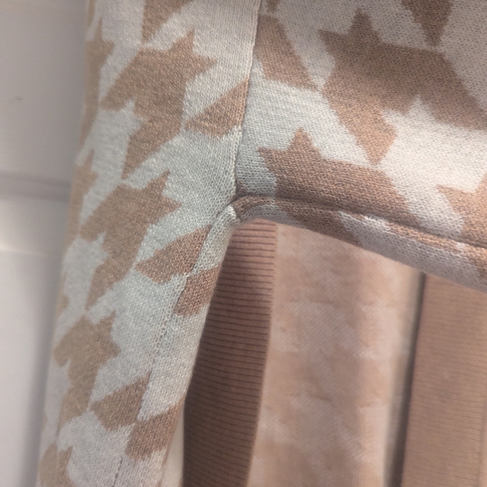 Loft Tan White Houndstooth Pattern Open Front Cardigan Size XL *NWT* - Picture 9 of 11